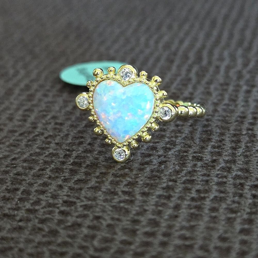Cote d'Argent Lab Created White Fire🔥 Opal Heart Ring💍 - NWT - Picture 3 of 15